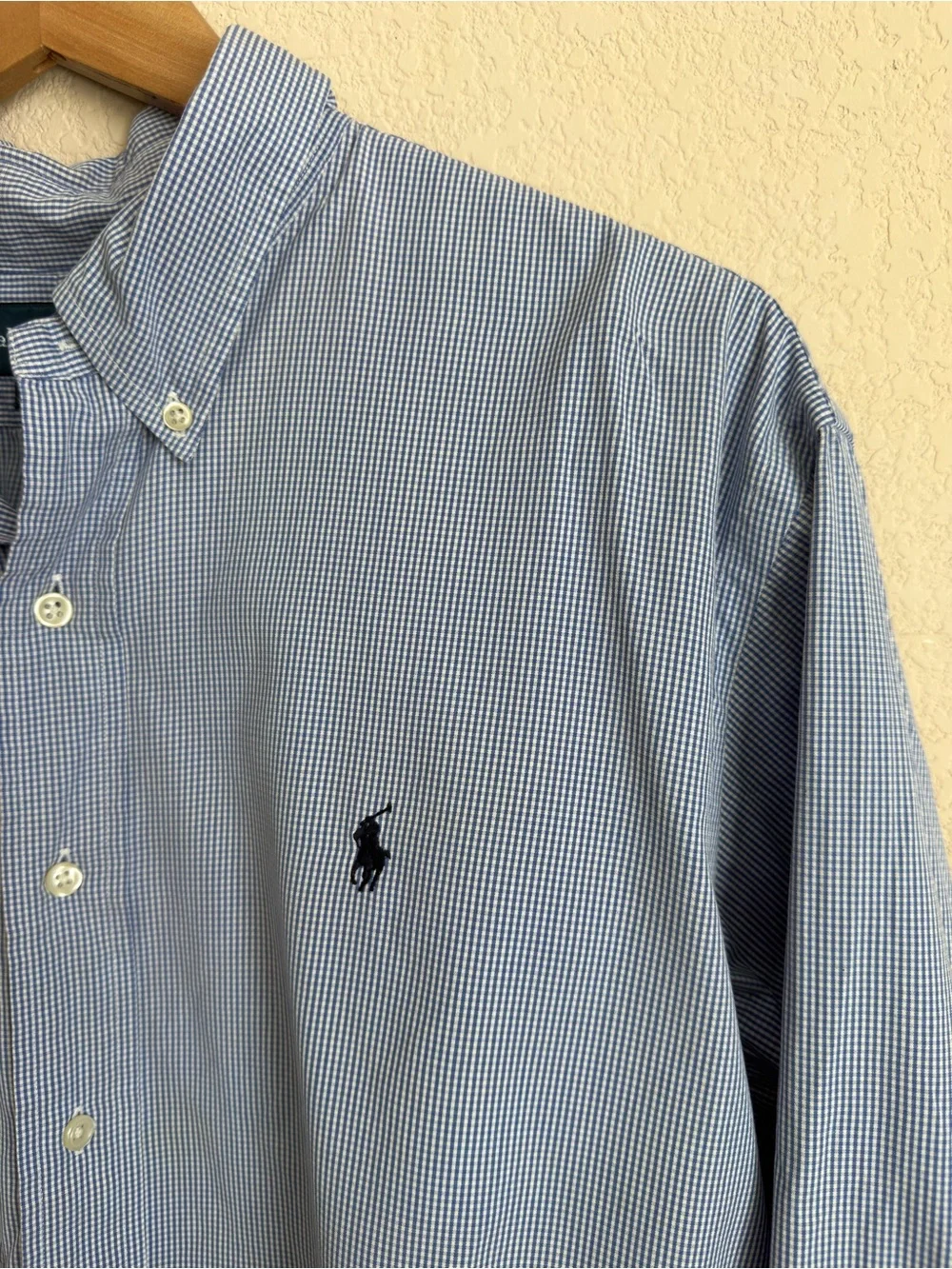 Ralph Lauren Custom Fit Blue Gingham Check Long Sleeve Button Down Shirt Men XXL - Picture 8 of 10